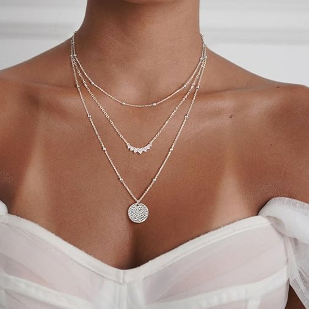 Layered Silver Necklaces for Women, Sterling Silver Stackable Stack Choker